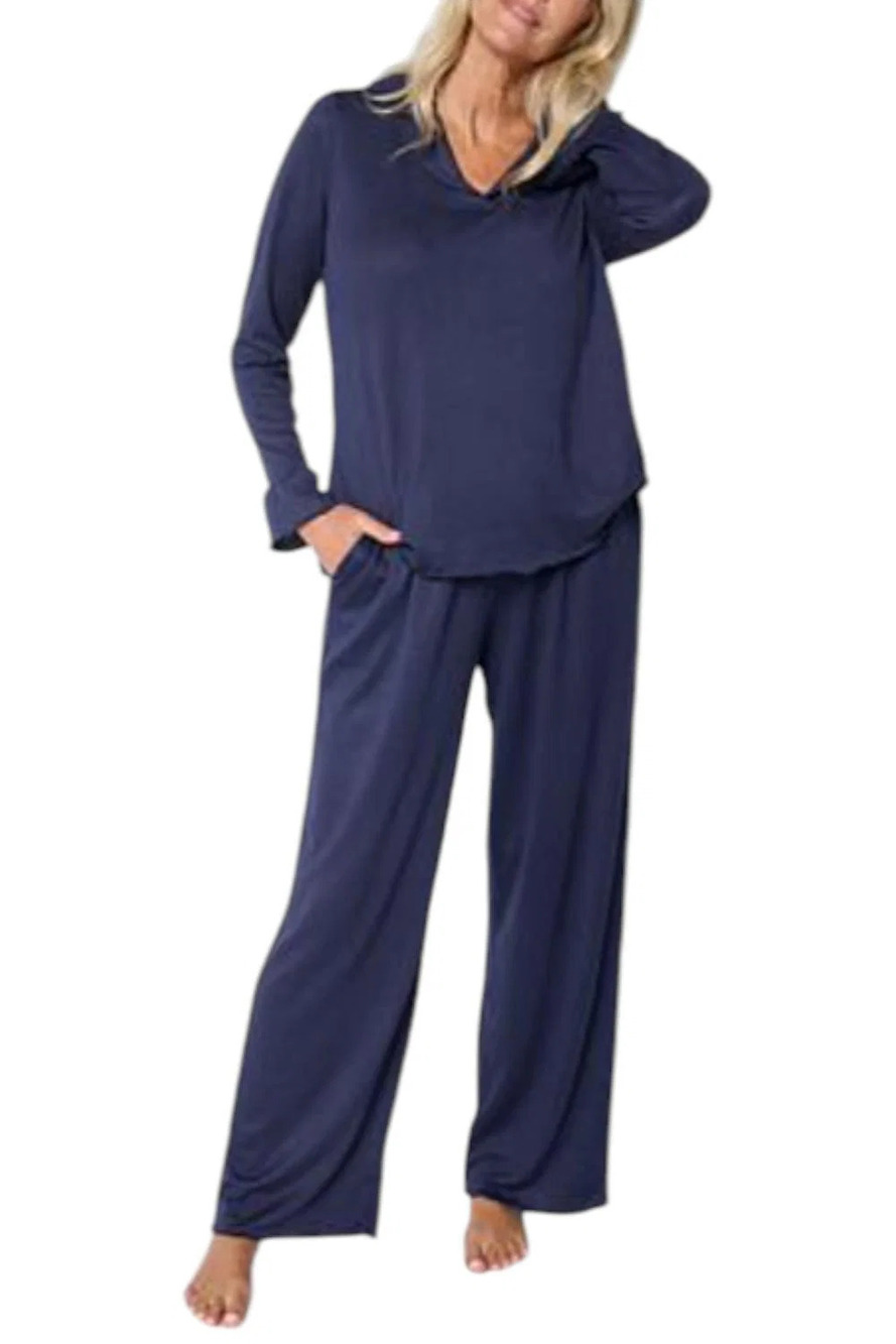 Comfort Code Women's 2pk Hacci Ribbed Knit PJ Set Navy - Regular